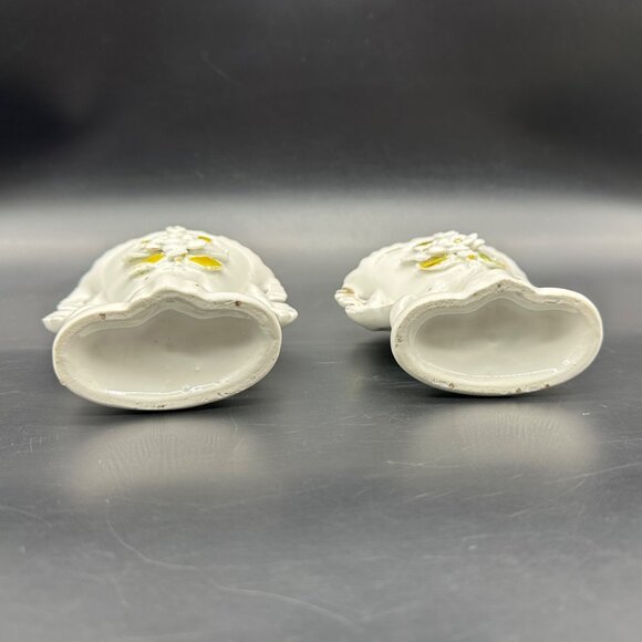 Antique Old Paris Porcelain Spill Bridal Vases Floral Scalloped Edges Pair READ - Picture 7 of 12